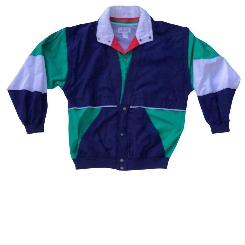 LAVON SPORTS‎ WEAR Men's XL Color Block Windbreaker Jacket Multicolor Vintage